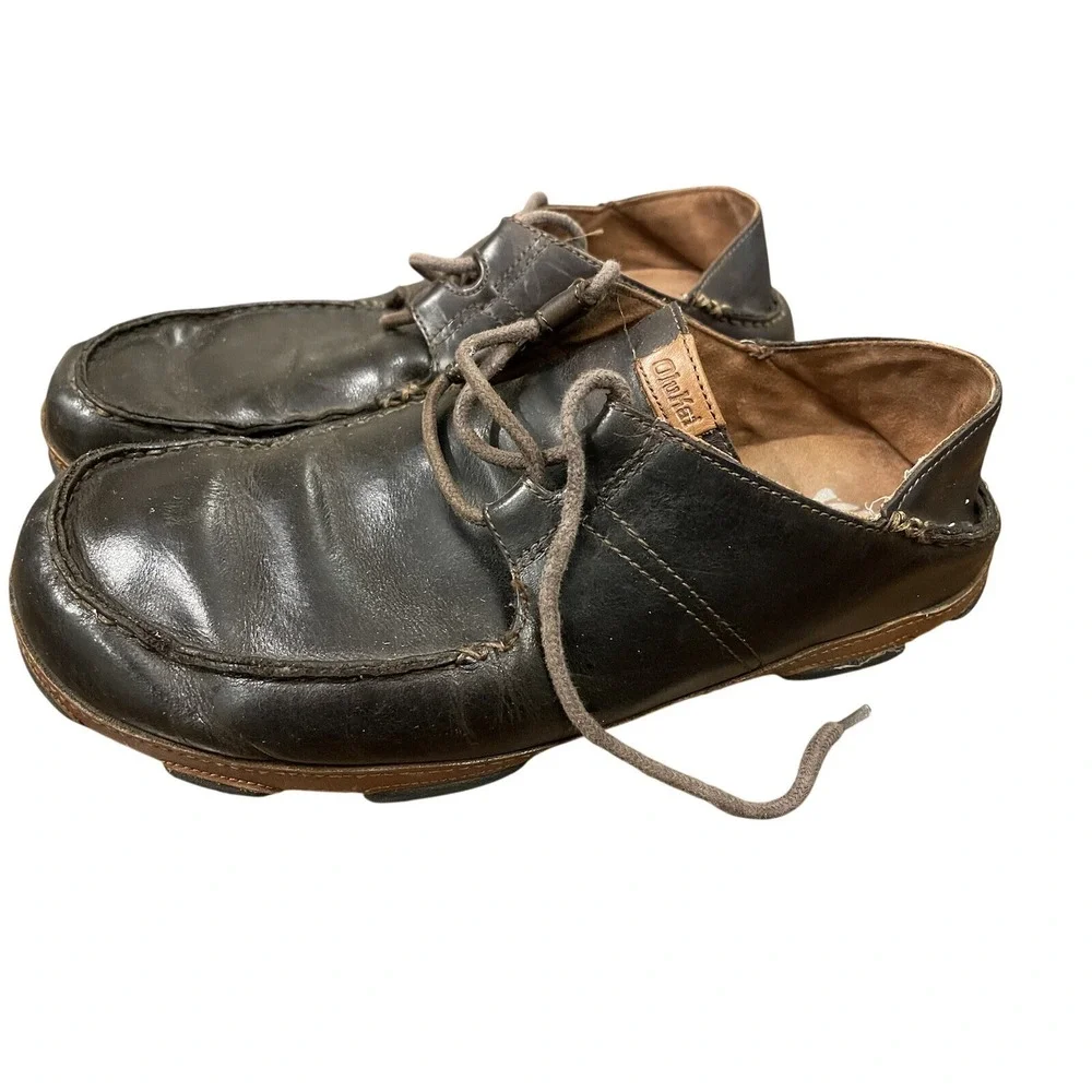 OluKai Ohana Lace Up Nubuck Men 12 Dark Wood‎ Leather Casual Shoes 10171-6333